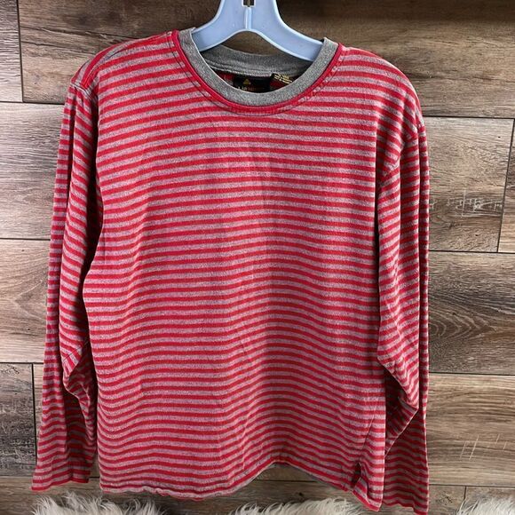 Lizsport Ladies Long Sleeve Striped Crewneck Pullover Shirt Sz Medium Red Gray - Picture 1 of 4